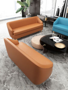 Black Leather Sofa Small Office Guest Sitting Area Living Room Hair Salon Narrow Seating Arrangement Straight Row Luxury Design