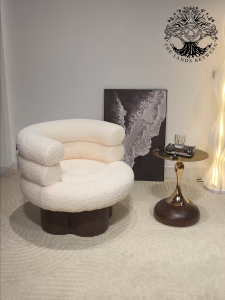 Ghế thư dãn LANA SHERPA CLOUD nhập khẩu ghế lười đọc sách đám mây hình cừu chân gỗ Wabisabi Swivel