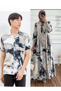 Set Gamis Dan Kemeja Couple Pasangan Seragam Sarimbitan Terbaru Baju Pasangan Wanita Pria Bahan Rayon Viscose Import super Adem Bisa COD Baju Keluarga