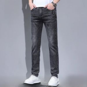 ROMON | Romon Mens Slim Fit Straight Leg Jeans Casual Washed Blue Spring Autumn New Style Elastic Long Pants Summer Fashion Urban