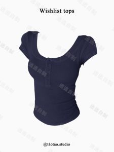 เสื้อยืดคอวีแขนสั้นผู้หญิง ทรงเข้ารูป ดีไซน์เก๋ไก๋ ใส่ไปทำงานได้ สีสันสดใส ทรงปกติ ผ้าผสมโพลีเอสเตอร์