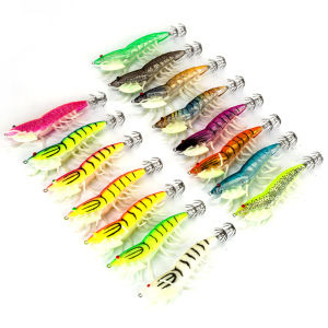 1pc Squid Lure Shrimp Jigs Wood Lure Luminous Octopus Lures 3D Eyes Cuttlefish Artificial Bait Jigging Fishing Lure.