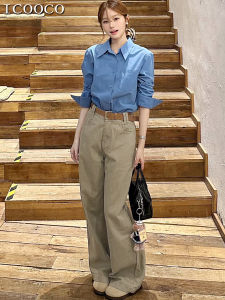 American Style High Waist Loose Wide Leg Denim Jeans Womens Khaki Loose Fit Casual Floor Length Pants Autumn New Arrival