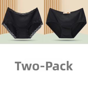 Kamula Womens Cotton Panties Mid-Waist Lace Trim Black Large Size Triangle Briefs Sweet Style Underwear Comfortable Innerwear