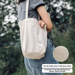 Minimalist Canvas Shoulder Bag for Students Women Bucket Shape Soft Foldable Pure Color Handbag Korean Style Casual Tote Bag