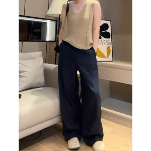 Stylish Elegant French Design Plus Size High Waist Loose Cotton Pants