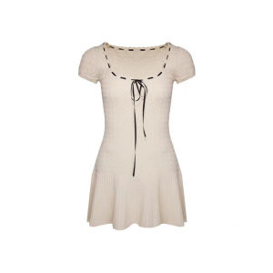 🦋 VEVE Korean Wrap Knitted Mini White Dress