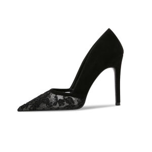 2024 ใหม่ สีดำ ฝรั่งเศส ลูกไม้ รองเท้าส้นสูงส้นบาง ตาข่าย ระบายอากาศได้ดี ดีไซน์ รองเท้าเดี่ยวชี้นิ้วเท้าผู้หญิง ทันสมัย เดินทาง