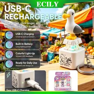 ECILY Rechargeable Seagull Mine Fidget Clicker Keychain With Sound LED Light Animal Keyboard Button Toy Stress Relief Noise Maker Sensory Toy Gift For Adults Teens