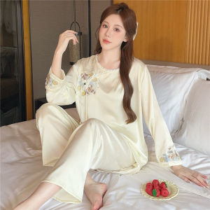 Red Silk Sleepwear Set Embroidered Ice Silk Wedding Chinese Zodiac Home Clothes Ladies Long Sleeve Sleepwear Sweet Style