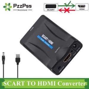 1080P SCART To HDMI-Compatible Video Audio Upscale Converter Adapter for HD TV DVD for Sky Box STB Plug and Play DC Cable