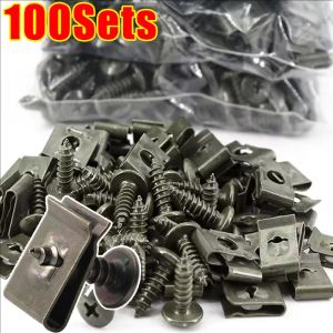 100PCS Metal U-Type Clip / Self Tapping Screw Fasteners / Anti-Rust Buckle Screw Base / Automotive and Motorcycle Fasteners / Grommet Screw Clips Gasket