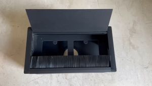Grommet Penutup Tutup Lubang Kabel Tempat Dudukan Stop Kontak Panasonic Broco Nero Schneider Meja Kerja Meeting Kantor Hitam Isi 2 Dua Lubang 20cm 20 CM Bahan Aluminium