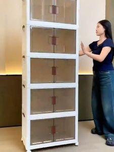 SUNEM ตู้เก็บของ พับเก็บได้ 6/5/4/3ชั้น  Living ตู้เก็บของ ตู้อเนกประสงค์ ตู้วางของมี มีล้อ ตู้เก็บของพับได้ ขนาดใหญ่