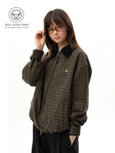 Roaringwild | Khaki Green Plaid Short Wool Jacket