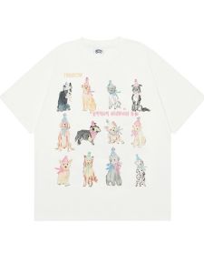 เสื้อยืดแขนสั้นลายหมาพันธุ์น่ารักสำหรับผู้หญิงในช่วงฤดูร้อน ทรงหลวม แขนครึ่งตัว ทรงหลวม คอกลม ผ้าฝ้ายแท้ ระบายอากาศได้ดี