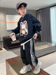 Fashionable Boys Autumn Outfit Set Long Sleeve Cartoon Two-Piece Suit for Middle And Large Children Cotton Polyester Blend