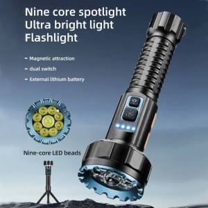 30W 1+8 LED Light Beam Flashlight USB Rechargeable Outdoor COB Camping Hiking Hunting Fishing Climbing Adventure High Power Torc