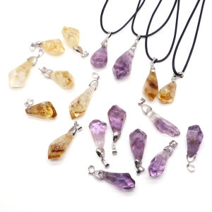 Natural Brazil Citrine Amethyst Point Irregular Shape Pendant Healing Crystals Lucky Gemstone Necklaces Jewelry Accessories Gift