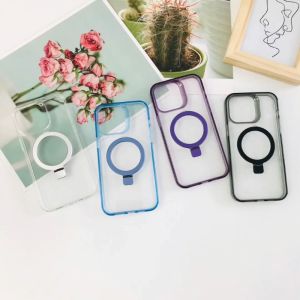 Magnetic Transparent Ring Stand Phone Case for iPhone 16E 2025 16 15 Pro Max Pro Plus Shockproof Cover Casing