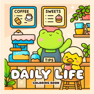 DAILY LIFE Adult Coloring Book Cute Daily Life Cartoon Bold-Easy Patterns Stress Relief Relaxation Graffiti Painting Drawing