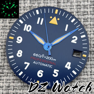 DZ NH35 29mm Blue Pilot Style Watch Dial Date Window With Hand Sets Luminous Fit NH35 NH36 ETA2824 PT5000 Movement Watch Parts