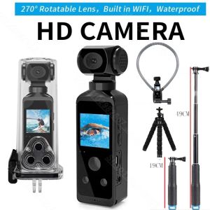 4K HD Pocket Action Camera 270° Rotatable Wifi Mini Sports Camera with Waterproof Case for Helmet Travel Bicycle Driver Recorder
