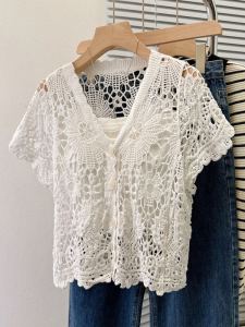 Áo len dệt kim mỏng cổ chữ V dành cho nữ với thiết kế khoét rỗng Hàng mới về Thương hiệu thời trang Giảm giá Bộ hai món Polyester 100%