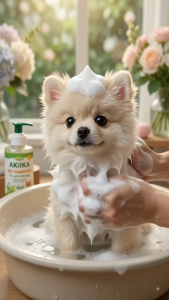 AKIIKA 1 LITER PET SHAMPOO FOR DOGS AND CATS 4IN1 BRIGHTEN AND SMOOTHING HAIR MITE REMOVAL GENTLE CLEAN
