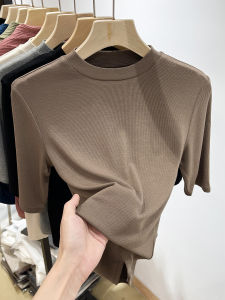 Slim Fit Half High Collar T-Shirt Womens Sleeveless Top Korean Style Commute Pure Color Autumn Thin Thread Design Base Shirt