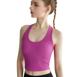Hanging neck yoga vest top with chest cushion for women long shock-absorbing design gathered for external wear hollowed out back fitness vest