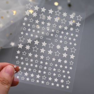 1Pc 5D Relief Silver Black Star Nail Art Sticker Gilding Hollow Starlight/Meteor Adhesive Nail Decals DIY Nails Pentagram Slider