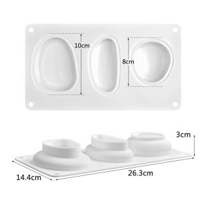 Khuôn Silicon Đá 3D Hình Bầu Dục 3 Ngăn Kích Thước Thật Dùng Làm Bánh Mousse Bánh Ngọt Thạch Cao Bê Tông Dụng Cụ Nướng Bánh