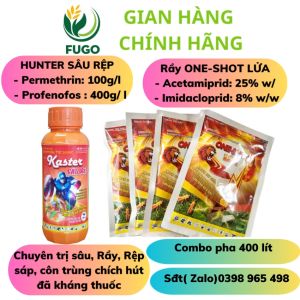 Combo Diệt Sâu Rầy 1 chai Kaster Sâu Rệp + 4 gói Rầy ONE-SHOT LỬA