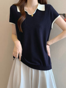 Shalldoer | เสื้อยืดคอกลมแขนสั้นผู้หญิงฤดูร้อนบางหลวมๆ สไตล์ POLO เสื้อถักคอตตอนเนื้อนุ่มสบาย