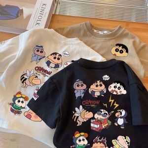 Boys Pure Cotton Short Sleeve T-shirt Cartoon Print Casual Summer New Style Half Sleeve Baby Clothes round Neck Sweatshirt