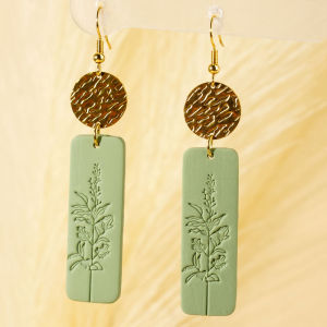 1pair Green Leaf Rectangle Polymer Clay Dangle Earrings For Women Geometry Handmade Clay Drop Earrings Jewelry Party Gifts