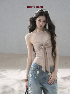 SHAOYEYAN | Áo Thun Ngắn Cổ Treo MESH