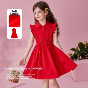 Ask Junior | Summer Girls Princess Red Dress for Medium to Big Kids