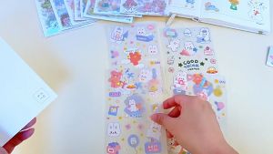 Stiker Lucu Anti Air Transparan Binatang Bear Kelinci karakter Kartun Cute Imut Stiker DIY Planner