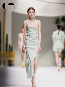 Runway Style Designer Summer V-Neck Strap Evening Dress