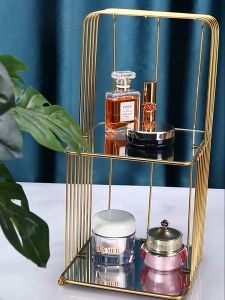 Luxury Nordic Golden Bird Cage Gold Cosmetic Makeup Skincare Desk Storage Table Organizer Holder Aesthetic Home Decor