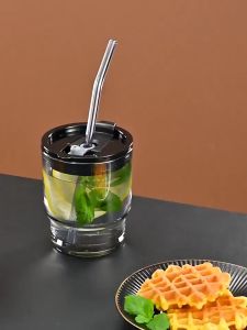 Double Wall Glass Mug Heat Resistant Drinkware Coffee Mug With Straw 450ml