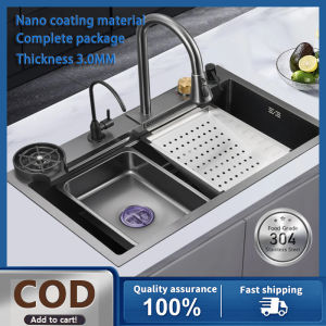 Kitchen sink 304 stainless steel 3.0MM thickness single sink multi-functional sink waterfall sink(with pull-out faucet)
