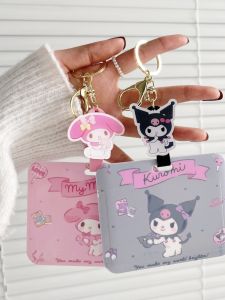 Student Metro Work ID Card Holder PU Leather Keychain Bag Charm Easy Clip-On Doll Pendant for Girls