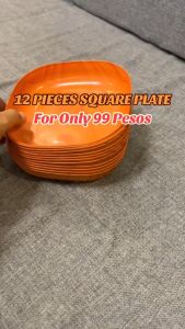 12PCS 20*20CM Square Plate with Base Kitchenware Plastic Wooden Design Square Snack Fruit Tableware Kitchen