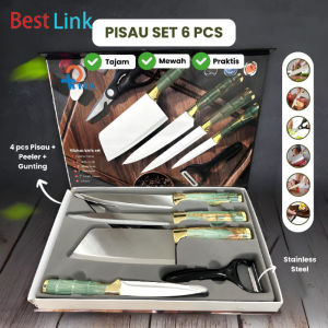 Pisau set dapur Knives Set 6 in 1 Model Bambu / pisau dapur 1 set lengkap / Knife Set Stainless Model Bambu Anti Karat / pisau set dapur super tajam /Pisau Dapur Multifungsi Anti Lengket