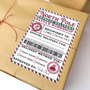 10 Pcs North Pole Delivery Gift Labels – Christmas Holiday Package Stickers with Fill-In To/From & Delivery Method Fields