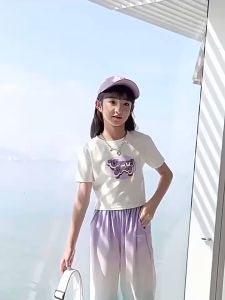 Short Sleeve For Kids Girl  T-Shirt Kids Girls  Fashion Clothes Tshirt Pure Cotton Tops Short Korean Crop Top for Kids Girl Printed Cotton Short Sleeves Blouse T-Shirt for Teens Girls 130-150cm Breathable and Comfortable 6-15 years old