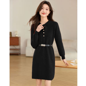 Red Knitted Dress 2025 Chinese Zodiac Year Mid-Length Wrap Body Autumn Winter New Style under Coat Base Layer Sweater Dress